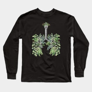 Lung Anatomy,  green leaves, Cancer Awareness Long Sleeve T-Shirt